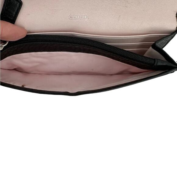 Coach Wallet Black Leather Op Art Cs Logo Bi Fold Pebbled Leather Pink Lining - Picture 8 of 9